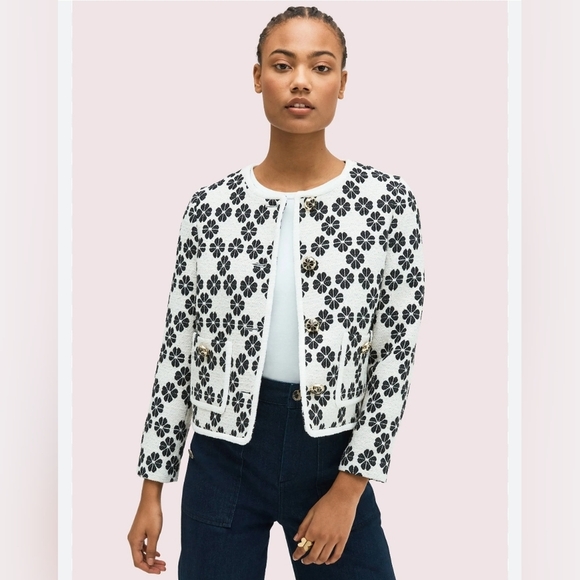 Kate Spade Tweed Jacket skirt suit Career Office  Cream&black Floral Size‎ 4 - Picture 2 of 15